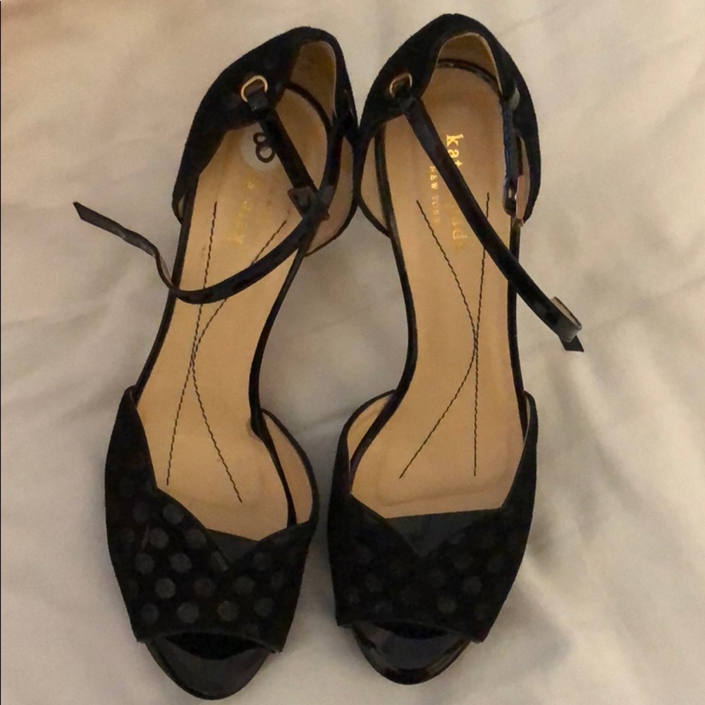 Kate Spade Gala Black Suede Patent Dotted Heels